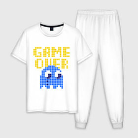 Мужская пижама хлопок с принтом game over , 100% хлопок | брюки и футболка прямого кроя, без карманов, на брюках мягкая резинка на поясе и по низу штанин
 | pacman | игра окончена | игры | пакман | пиксели | пикселы