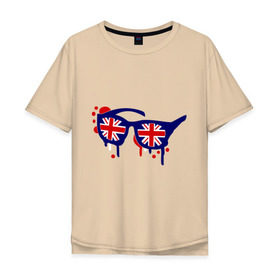 Мужская футболка хлопок Oversize с принтом Очки (британский флаг) , 100% хлопок | свободный крой, круглый ворот, “спинка” длиннее передней части | Тематика изображения на принте: england | английский | англия | британия | европа | туристические