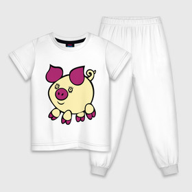 Детская пижама хлопок с принтом Хрюшка , 100% хлопок |  брюки и футболка прямого кроя, без карманов, на брюках мягкая резинка на поясе и по низу штанин
 | животные | звери | поросенок | прикольные картинки | свинья | свинюшка