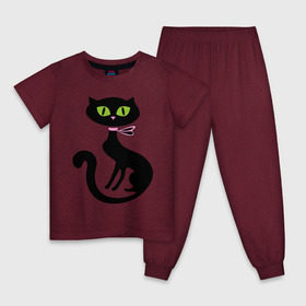 Детская пижама хлопок с принтом Милая кошечка , 100% хлопок |  брюки и футболка прямого кроя, без карманов, на брюках мягкая резинка на поясе и по низу штанин
 | зеленые глаза | кошечка | кошка | черная кошка