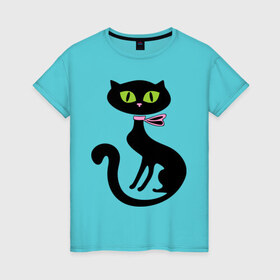 Женская футболка хлопок с принтом Милая кошечка , 100% хлопок | прямой крой, круглый вырез горловины, длина до линии бедер, слегка спущенное плечо | зеленые глаза | кошечка | кошка | черная кошка