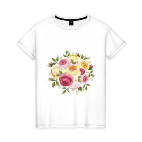 Женская футболка хлопок с принтом Шикарный букет , 100% хлопок | прямой крой, круглый вырез горловины, длина до линии бедер, слегка спущенное плечо | букет | розы | цветок | цветы