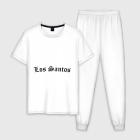 Мужская пижама хлопок с принтом Los Santos , 100% хлопок | брюки и футболка прямого кроя, без карманов, на брюках мягкая резинка на поясе и по низу штанин
 | gta | los santos | гта | игры | лос сантос
