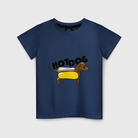 Детская футболка хлопок с принтом Hot dog , 100% хлопок | круглый вырез горловины, полуприлегающий силуэт, длина до линии бедер | Тематика изображения на принте: hot dog | булка | собака | собачка | хот дог