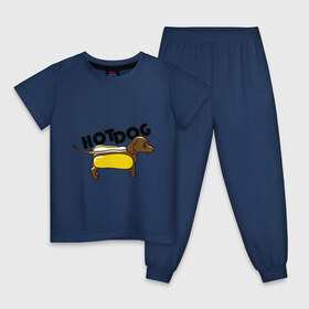 Детская пижама хлопок с принтом Hot dog , 100% хлопок |  брюки и футболка прямого кроя, без карманов, на брюках мягкая резинка на поясе и по низу штанин
 | hot dog | булка | собака | собачка | хот дог