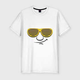 Мужская футболка премиум с принтом Клаббер , 92% хлопок, 8% лайкра | приталенный силуэт, круглый вырез ворота, длина до линии бедра, короткий рукав | glow | жалюзи | клаббер | очки | очки  жалюзи | смайл | улыбка
