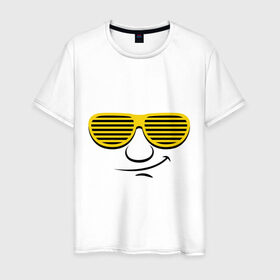 Мужская футболка хлопок с принтом Клаббер , 100% хлопок | прямой крой, круглый вырез горловины, длина до линии бедер, слегка спущенное плечо. | glow | жалюзи | клаббер | очки | очки  жалюзи | смайл | улыбка