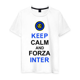 Мужская футболка хлопок с принтом keep calm and forza Inter , 100% хлопок | прямой крой, круглый вырез горловины, длина до линии бедер, слегка спущенное плечо. | ceep calm | forza inter | интер | интер вперёд | кип калм | сохраняй спокойствие | футбол
