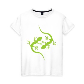 Женская футболка хлопок с принтом Ящерицы , 100% хлопок | прямой крой, круглый вырез горловины, длина до линии бедер, слегка спущенное плечо | зеленый | ящерки | ящеры