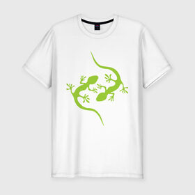 Мужская футболка премиум с принтом Ящерицы , 92% хлопок, 8% лайкра | приталенный силуэт, круглый вырез ворота, длина до линии бедра, короткий рукав | зеленый | ящерки | ящеры