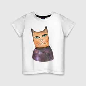 Детская футболка хлопок с принтом кот-космос , 100% хлопок | круглый вырез горловины, полуприлегающий силуэт, длина до линии бедер | cat | cute | space | космос | кот | котейка | котик | мило