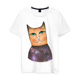 Мужская футболка хлопок с принтом кот-космос , 100% хлопок | прямой крой, круглый вырез горловины, длина до линии бедер, слегка спущенное плечо. | Тематика изображения на принте: cat | cute | space | космос | кот | котейка | котик | мило