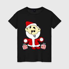 Женская футболка хлопок с принтом Дед мороз с подарками. , 100% хлопок | прямой крой, круглый вырез горловины, длина до линии бедер, слегка спущенное плечо | дед мороз | зима | новый год | подарки | праздник
