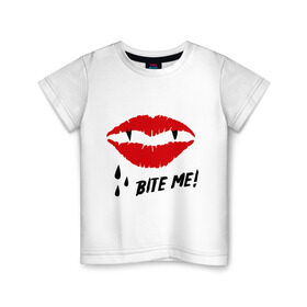 Детская футболка хлопок с принтом Bite me! , 100% хлопок | круглый вырез горловины, полуприлегающий силуэт, длина до линии бедер | Тематика изображения на принте: вампир | укуси меня