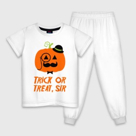 Детская пижама хлопок с принтом Trick or treat , 100% хлопок |  брюки и футболка прямого кроя, без карманов, на брюках мягкая резинка на поясе и по низу штанин
 | halloween | trick or treat | подарок на хэллоуин | сюрприз на хэллоуин | тыква | хэллоуин