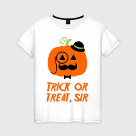 Женская футболка хлопок с принтом Trick or treat , 100% хлопок | прямой крой, круглый вырез горловины, длина до линии бедер, слегка спущенное плечо | halloween | trick or treat | подарок на хэллоуин | сюрприз на хэллоуин | тыква | хэллоуин