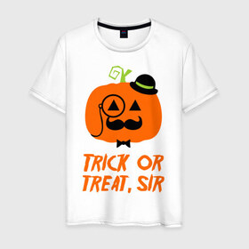 Мужская футболка хлопок с принтом Trick or treat , 100% хлопок | прямой крой, круглый вырез горловины, длина до линии бедер, слегка спущенное плечо. | halloween | trick or treat | подарок на хэллоуин | сюрприз на хэллоуин | тыква | хэллоуин