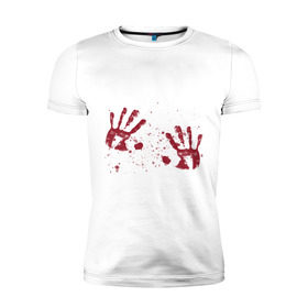 Мужская футболка премиум с принтом Кровавые отпечатки , 92% хлопок, 8% лайкра | приталенный силуэт, круглый вырез ворота, длина до линии бедра, короткий рукав | Тематика изображения на принте: blood | halloween | кровь | подарок на хэллоуин | сюрприз на хэллоуин | хэллоуин