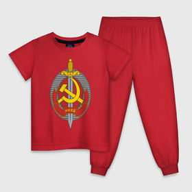 Детская пижама хлопок с принтом НКВД , 100% хлопок |  брюки и футболка прямого кроя, без карманов, на брюках мягкая резинка на поясе и по низу штанин
 | нагрудный знак | символика ссср | ссср | эмблема