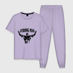 Мужская пижама хлопок с принтом Strongman , 100% хлопок | брюки и футболка прямого кроя, без карманов, на брюках мягкая резинка на поясе и по низу штанин
 | атлет | рельеф | сила | спорт