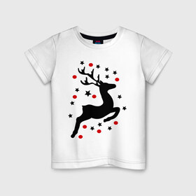 Детская футболка хлопок с принтом Новогодний олень , 100% хлопок | круглый вырез горловины, полуприлегающий силуэт, длина до линии бедер | 