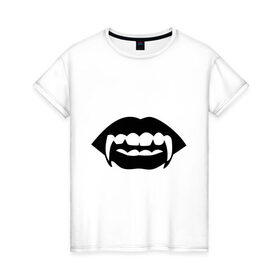Женская футболка хлопок с принтом Вампир , 100% хлопок | прямой крой, круглый вырез горловины, длина до линии бедер, слегка спущенное плечо | вампир | губы | зубы | клыки | монстр