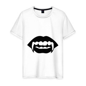 Мужская футболка хлопок с принтом Вампир , 100% хлопок | прямой крой, круглый вырез горловины, длина до линии бедер, слегка спущенное плечо. | вампир | губы | зубы | клыки | монстр