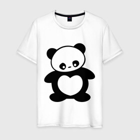 Мужская футболка хлопок с принтом Мишка с сердцем , 100% хлопок | прямой крой, круглый вырез горловины, длина до линии бедер, слегка спущенное плечо. | Тематика изображения на принте: панда