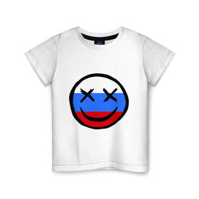 Детская футболка хлопок с принтом Русский смайл , 100% хлопок | круглый вырез горловины, полуприлегающий силуэт, длина до линии бедер | russia | россия | смайл | улыбка | флаг