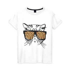 Женская футболка хлопок с принтом Кот в очках , 100% хлопок | прямой крой, круглый вырез горловины, длина до линии бедер, слегка спущенное плечо | swag | киса | кот | кот в очках | кошка | кошка в очках | леопардовые очки | очки | сваг | усы