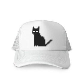 Кепка тракер с сеткой с принтом Пиксельный котик , трикотажное полотно; задняя часть — сетка | длинный козырек, универсальный размер, пластиковая застежка | 90 | cat | kitten | kitty | pixel | кот | котейка | котик | котики | пиксель