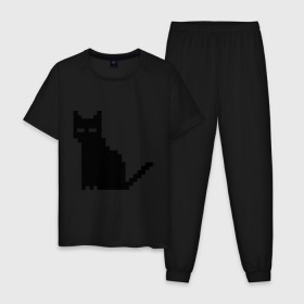 Мужская пижама хлопок с принтом Пиксельный котик , 100% хлопок | брюки и футболка прямого кроя, без карманов, на брюках мягкая резинка на поясе и по низу штанин
 | 90 | cat | kitten | kitty | pixel | кот | котейка | котик | котики | пиксель