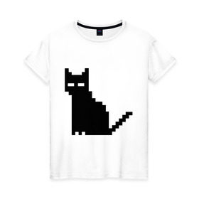 Женская футболка хлопок с принтом Пиксельный котик , 100% хлопок | прямой крой, круглый вырез горловины, длина до линии бедер, слегка спущенное плечо | 90 | cat | kitten | kitty | pixel | кот | котейка | котик | котики | пиксель