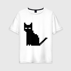 Женская футболка хлопок Oversize с принтом Пиксельный котик , 100% хлопок | свободный крой, круглый ворот, спущенный рукав, длина до линии бедер
 | 90 | cat | kitten | kitty | pixel | кот | котейка | котик | котики | пиксель