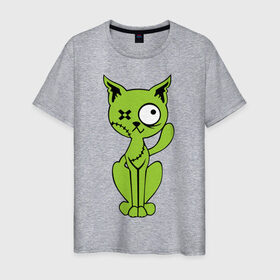 Мужская футболка хлопок с принтом Зомби кот , 100% хлопок | прямой крой, круглый вырез горловины, длина до линии бедер, слегка спущенное плечо. | зомби