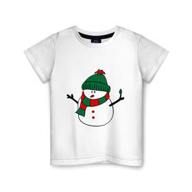 Детская футболка хлопок с принтом Снеговик , 100% хлопок | круглый вырез горловины, полуприлегающий силуэт, длина до линии бедер | зима | новый год | снег | снеговик | шапка | шарф