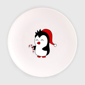Тарелка с принтом Новогодний пингвин. , фарфор | диаметр - 210 мм
диаметр для нанесения принта - 120 мм | пингвин