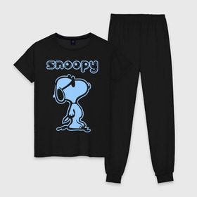 Женская пижама хлопок с принтом Snoopy , 100% хлопок | брюки и футболка прямого кроя, без карманов, на брюках мягкая резинка на поясе и по низу штанин | snoopy | мультфильм | снупи | снупи в очках | собака