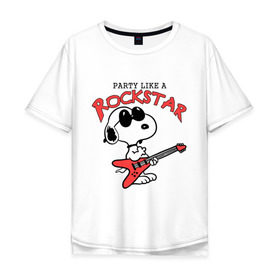 Мужская футболка хлопок Oversize с принтом Snoopy Rockstar , 100% хлопок | свободный крой, круглый ворот, “спинка” длиннее передней части | гитара