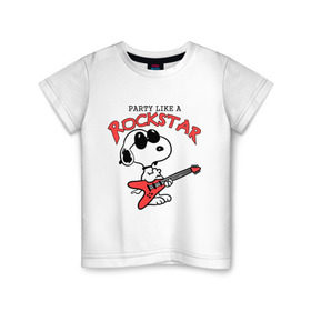 Детская футболка хлопок с принтом Snoopy Rockstar , 100% хлопок | круглый вырез горловины, полуприлегающий силуэт, длина до линии бедер | гитара