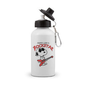 Бутылка спортивная с принтом Snoopy Rockstar , металл | емкость — 500 мл, в комплекте две пластиковые крышки и карабин для крепления | гитара