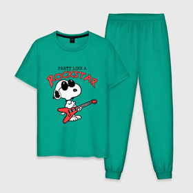 Мужская пижама хлопок с принтом Snoopy Rockstar , 100% хлопок | брюки и футболка прямого кроя, без карманов, на брюках мягкая резинка на поясе и по низу штанин
 | Тематика изображения на принте: гитара