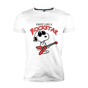 Мужская футболка премиум с принтом Snoopy Rockstar , 92% хлопок, 8% лайкра | приталенный силуэт, круглый вырез ворота, длина до линии бедра, короткий рукав | Тематика изображения на принте: гитара