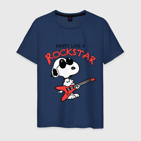 Мужская футболка хлопок с принтом Snoopy Rockstar , 100% хлопок | прямой крой, круглый вырез горловины, длина до линии бедер, слегка спущенное плечо. | гитара