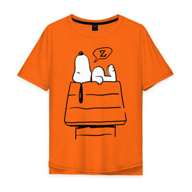 Мужская футболка хлопок Oversize с принтом Спящий Снупи , 100% хлопок | свободный крой, круглый ворот, “спинка” длиннее передней части | snoopy | домик | мультфильм | снупи | собака | спящий снупи