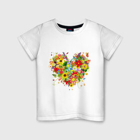Детская футболка хлопок с принтом Сердце из полевых цветов , 100% хлопок | круглый вырез горловины, полуприлегающий силуэт, длина до линии бедер | любовь | праздник | сердце из полевых цветов | счастье | цветы