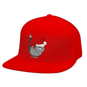 Кепка снепбек с прямым козырьком с принтом Кот в шапке , хлопок 100% |  | киса | колпак | кот | кот в шапке | кошка | новый год | шапка