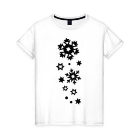 Женская футболка хлопок с принтом Снежинки , 100% хлопок | прямой крой, круглый вырез горловины, длина до линии бедер, слегка спущенное плечо | Тематика изображения на принте: зима | снег | снегопад | снежинка | снежинки