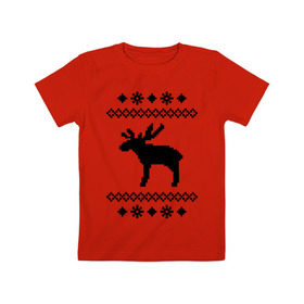 Детская футболка хлопок с принтом Свитер с оленем , 100% хлопок | круглый вырез горловины, полуприлегающий силуэт, длина до линии бедер | олень | рога | свитер | свитер с оленем | снежинки | узор | узоры