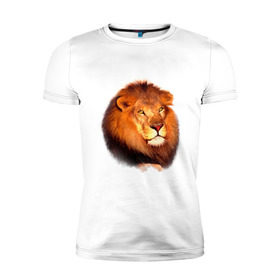 Мужская футболка премиум с принтом Лев , 92% хлопок, 8% лайкра | приталенный силуэт, круглый вырез ворота, длина до линии бедра, короткий рукав | animals | lion | mountain | животные | лев | прикольные картинки